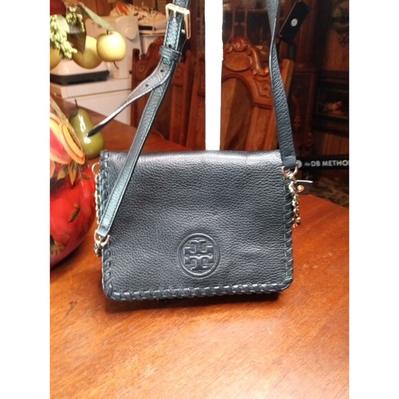 Tory Burch Marion Combo Black Leather Whipstitch Crossbody Bag W Gold Details - Picture 3 of 13